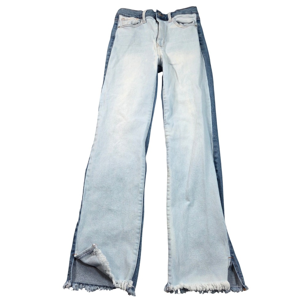 Fashion Nova Jeans Womens 9/29 Blue Two Tone High Rise Straight Leg Frayed Hem